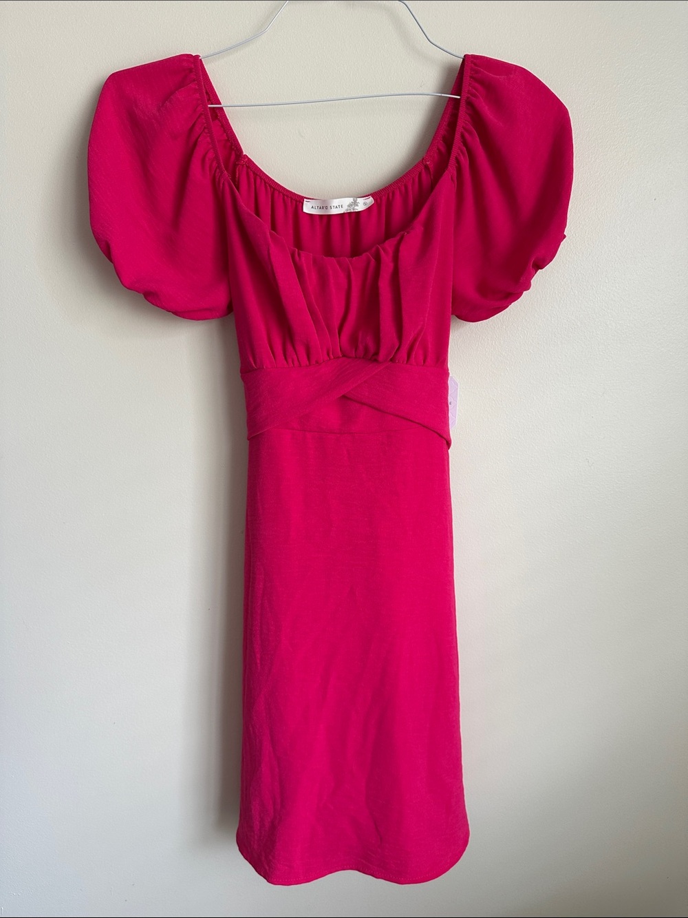 Altar'd State Hot Pink Puff-Sleeve Mini Dress